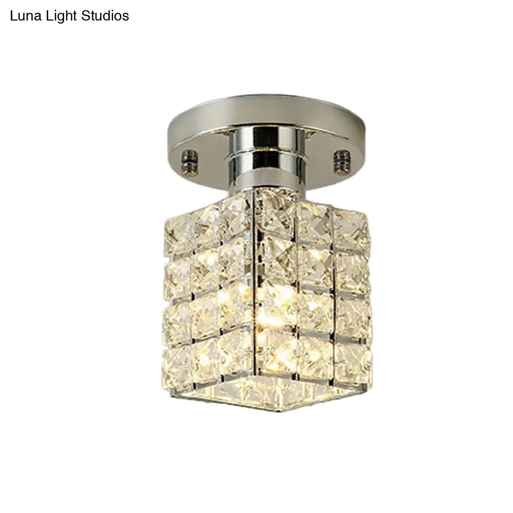 Modern Crystal Semi Flushmount Ceiling Light With Rectangle Block Shade
