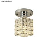 Modern Crystal Semi Flushmount Ceiling Light With Rectangle Block Shade