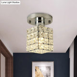 Modern Crystal Semi Flushmount Ceiling Light With Rectangle Block Shade