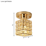 Modern Crystal Semi Flushmount Ceiling Light With Rectangle Block Shade
