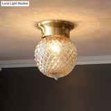 Modern Crystal Shade Flush Mount Ceiling Light - Brass Finish