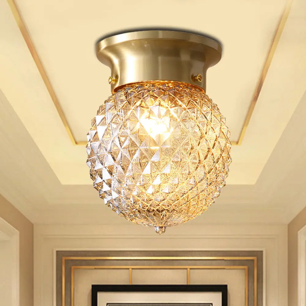Modern Crystal Shade Flush Mount Ceiling Light - Brass Finish / Round