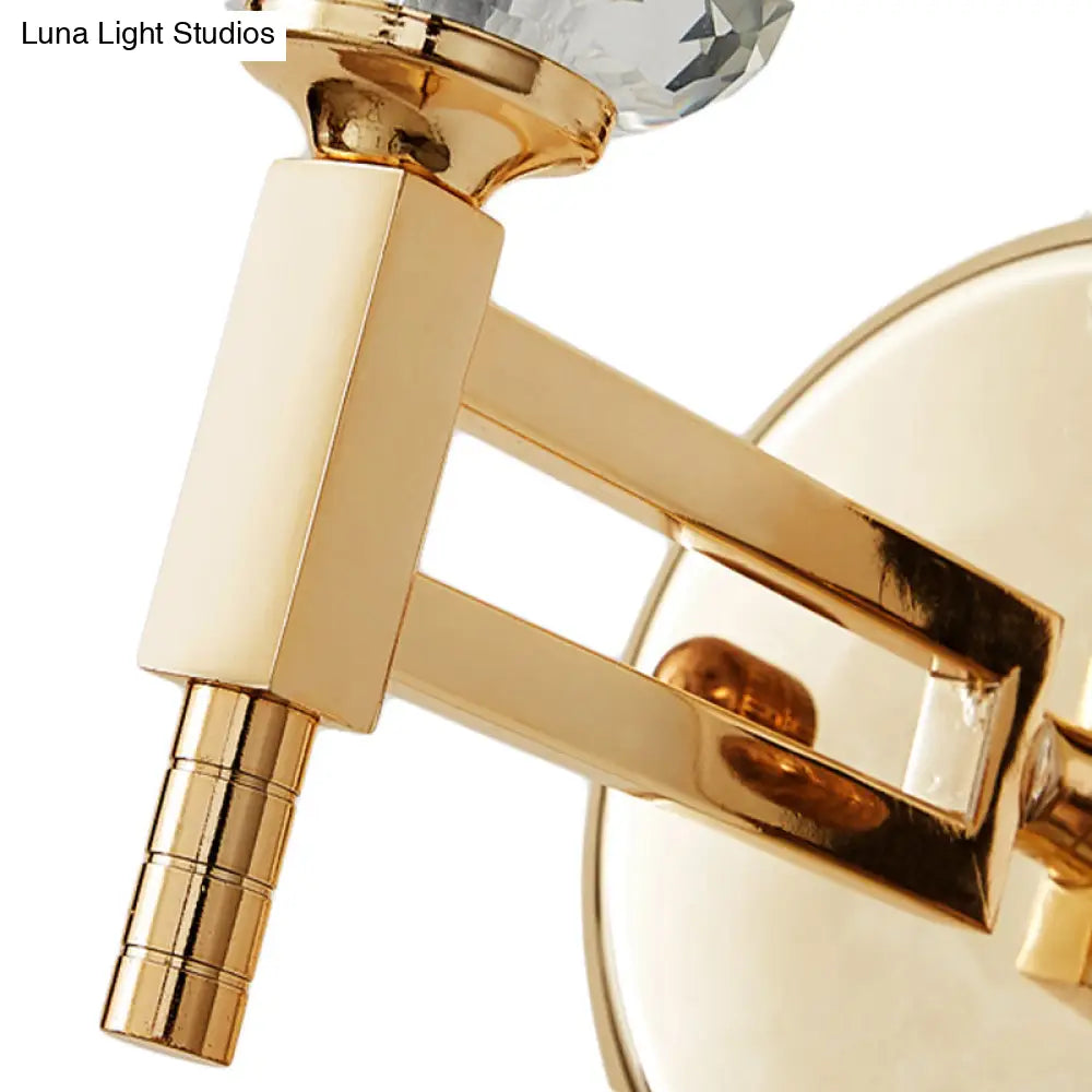 Modern Crystal Shade Wall Light: 1-Light Gold Cylinder Sconce Fixture