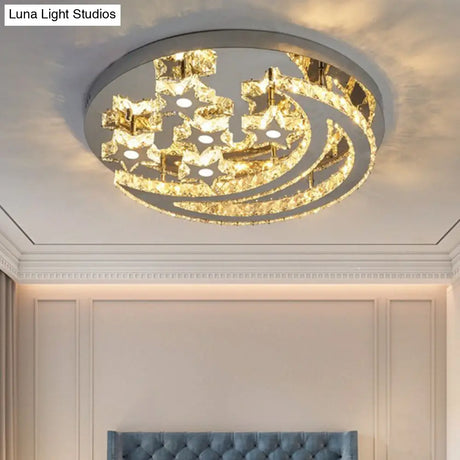 Modern Crystal Stainless Steel Semi Flush Mount Ceiling Light For Bedroom