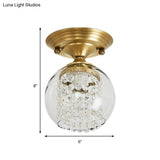 Modern Crystal Strand Clear Glass Ceiling Flush Mount For Hallway 1-Light Brass Fixture