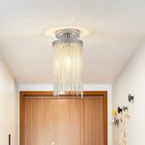Modern Crystal Strand Semi Flush Ceiling Light - 1 Blue/Green/Chrome Chrome
