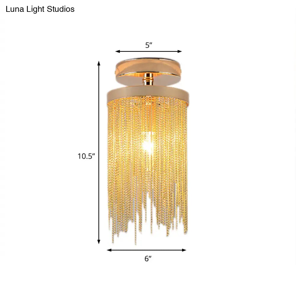 Modern Crystal Strand Semi Flush Ceiling Light - 1 Blue/Green/Chrome