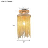 Modern Crystal Strand Semi Flush Ceiling Light - 1 Blue/Green/Chrome