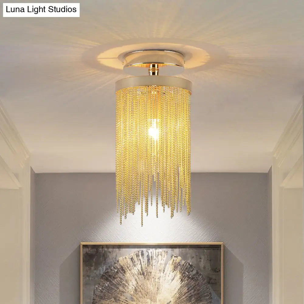 Modern Crystal Strand Semi Flush Ceiling Light - 1 Blue/Green/Chrome