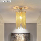 Modern Crystal Strand Semi Flush Ceiling Light - 1 Blue/Green/Chrome