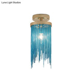 Modern Crystal Strand Semi Flush Ceiling Light - 1 Blue/Green/Chrome