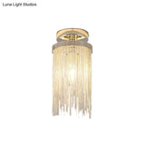 Modern Crystal Strand Semi Flush Ceiling Light - 1 Blue/Green/Chrome