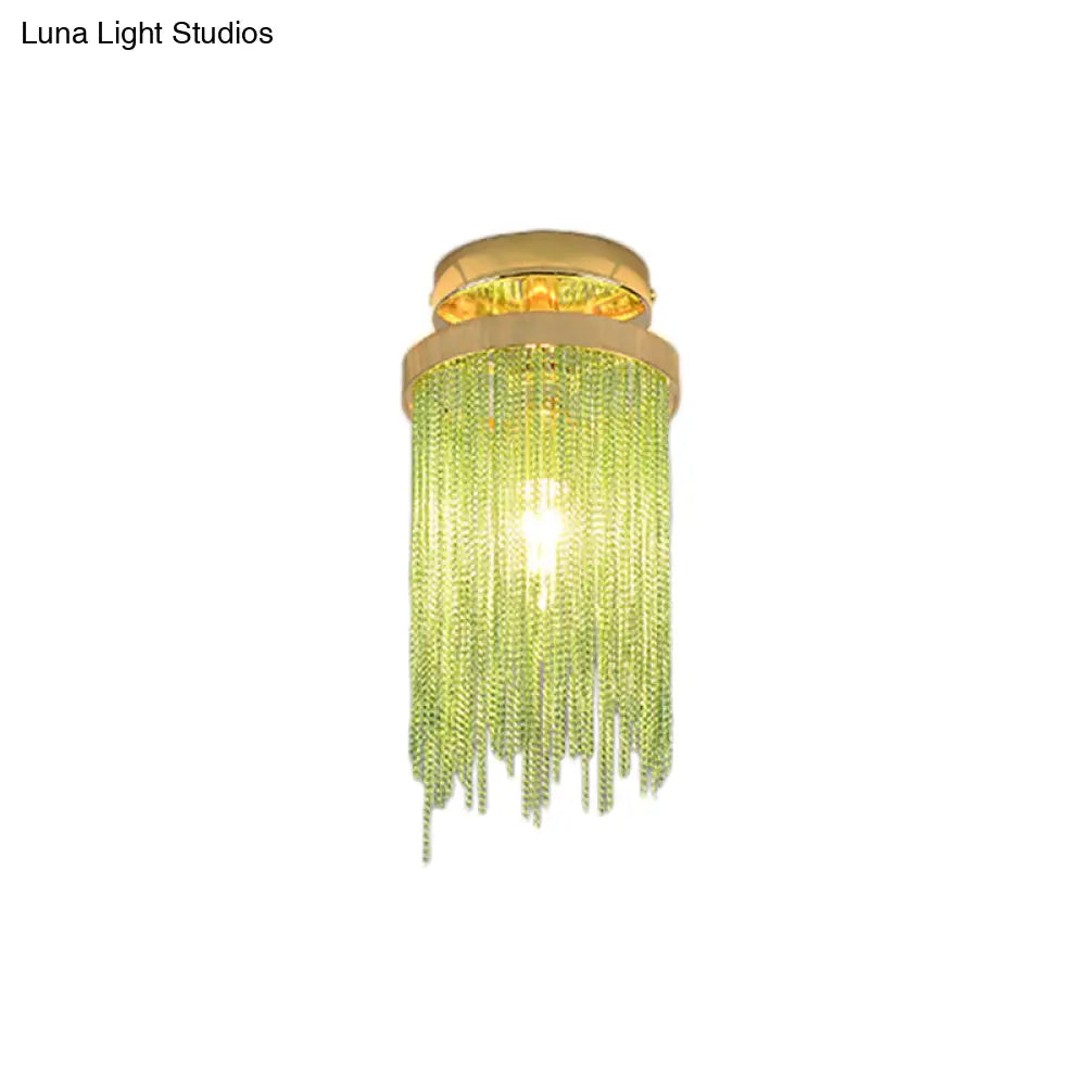 Modern Crystal Strand Semi Flush Ceiling Light - 1 Blue/Green/Chrome