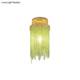 Modern Crystal Strand Semi Flush Ceiling Light - 1 Blue/Green/Chrome