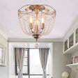 Modern Crystal Strand Semi Flush Mount Light With 3 Silver Ceiling Lights