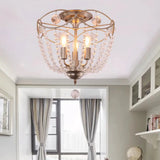 Modern Crystal Strand Semi Flush Mount Light With 3 Silver Ceiling Lights