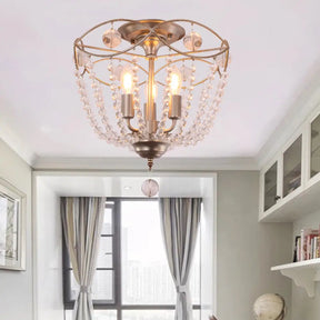 Modern Crystal Strand Semi Flush Mount Light With 3 Silver Ceiling Lights