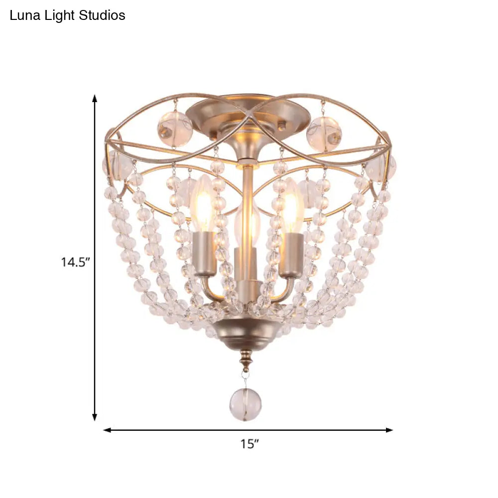 Modern Crystal Strand Semi Flush Mount Light With 3 Silver Ceiling Lights