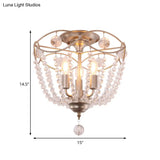 Modern Crystal Strand Semi Flush Mount Light With 3 Silver Ceiling Lights