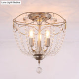 Modern Crystal Strand Semi Flush Mount Light With 3 Silver Ceiling Lights