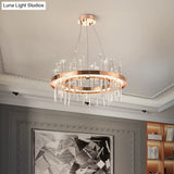 Modern Crystal Strip Led Chandelier - Rose Gold Circle Ceiling Suspension Lamp For Bedroom