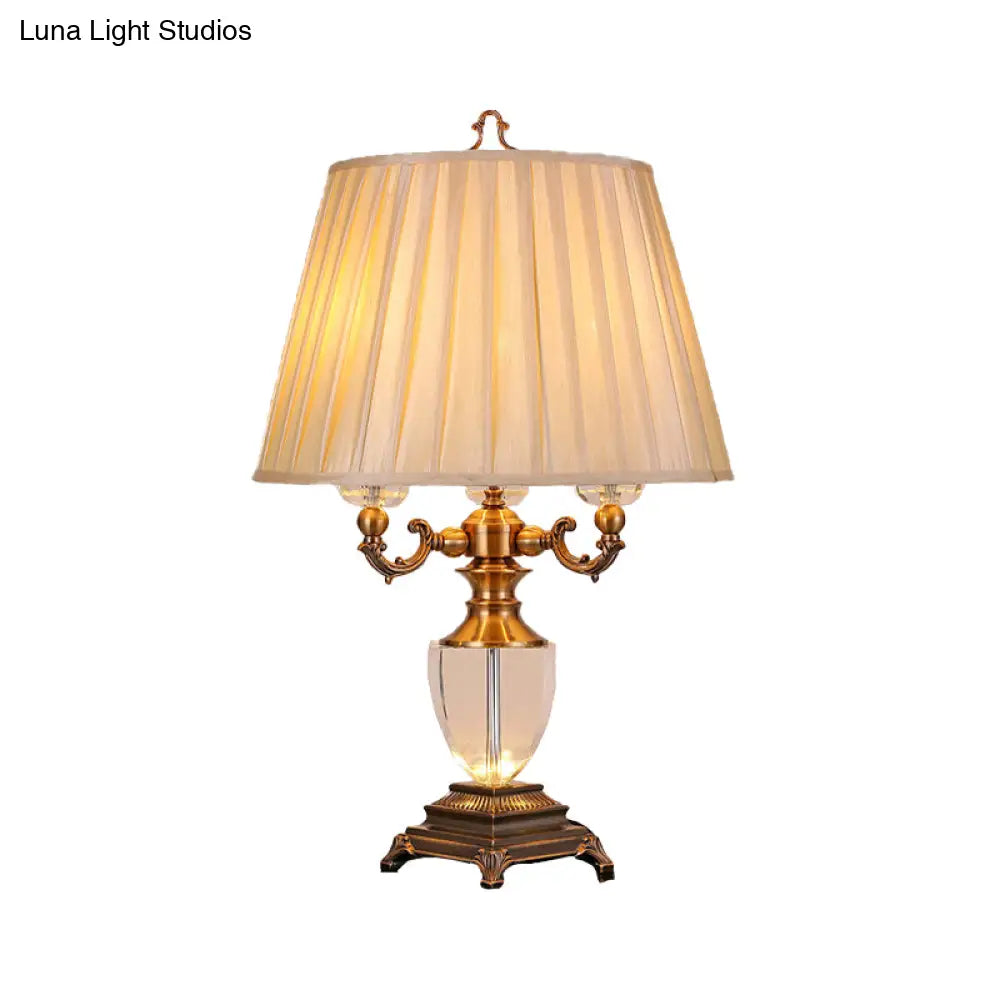 Modern Crystal Task Lamp With 3 Tapered Heads - Beige Fabric Reading Light