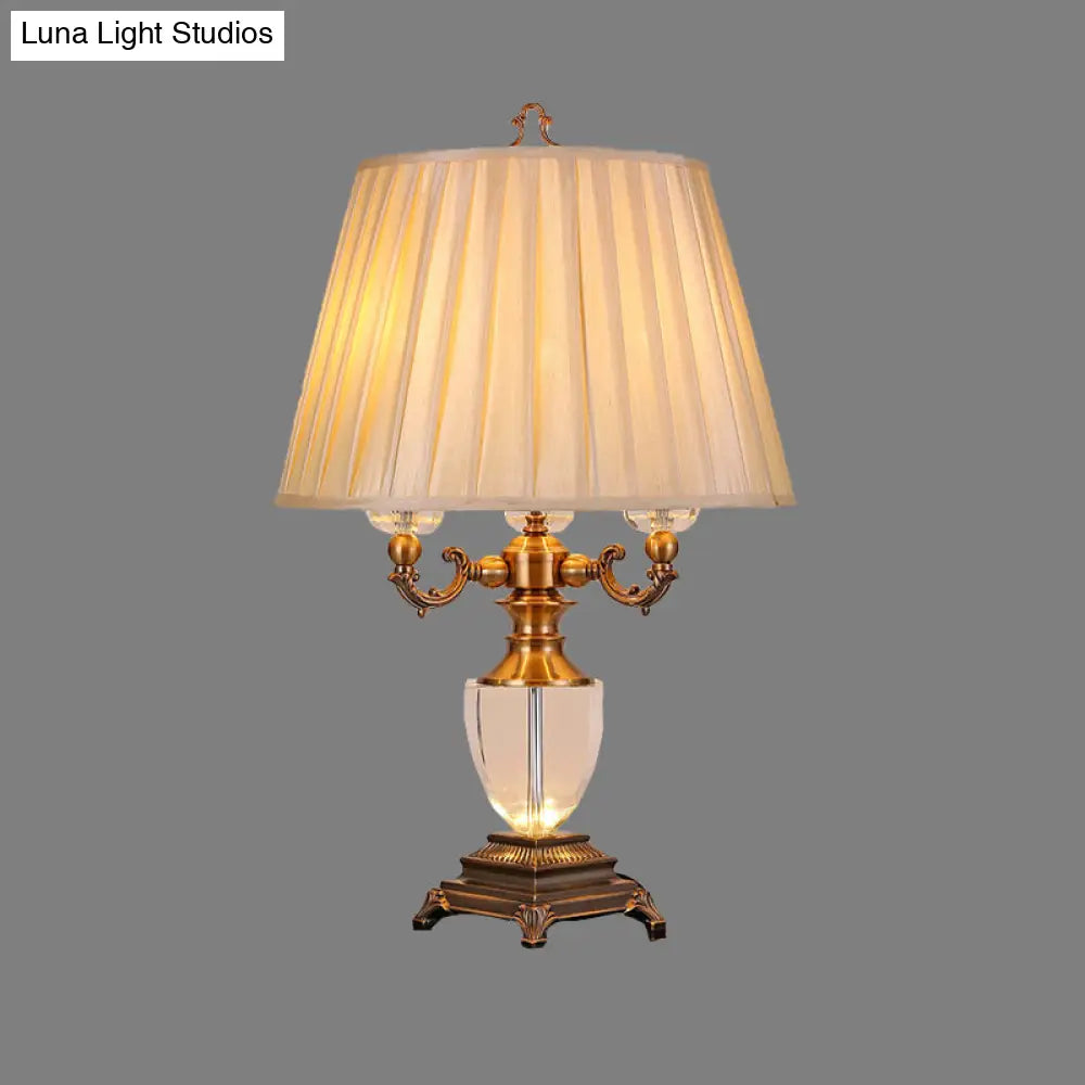 Modern Crystal Task Lamp With 3 Tapered Heads - Beige Fabric Reading Light