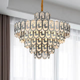 Modern Crystal Tiered Chandelier Pendant Light With Elk Pattern - 12/16 Lights Nickel Finish 16 /
