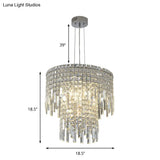 Modern Crystal Tiered Hanging Lamp - Clear Rectangular-Cut 4 Lights Silver Chandelier