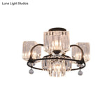 Modern Crystal Trapezoid Light Fixture - 4/8 Bulb Dining Room Semi Flush With Sleek Black Frame