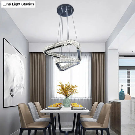 Modern Crystal Triangle Chandelier Pendant Light with LED in Nickel Nickel