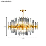 Modern Crystal Tube 5-Light Gold Oval Chandelier For Living Room