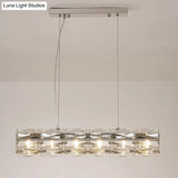 Modern Crystal Tube Island Light With 6/8 Bulb Suspension - Clear And Stylish