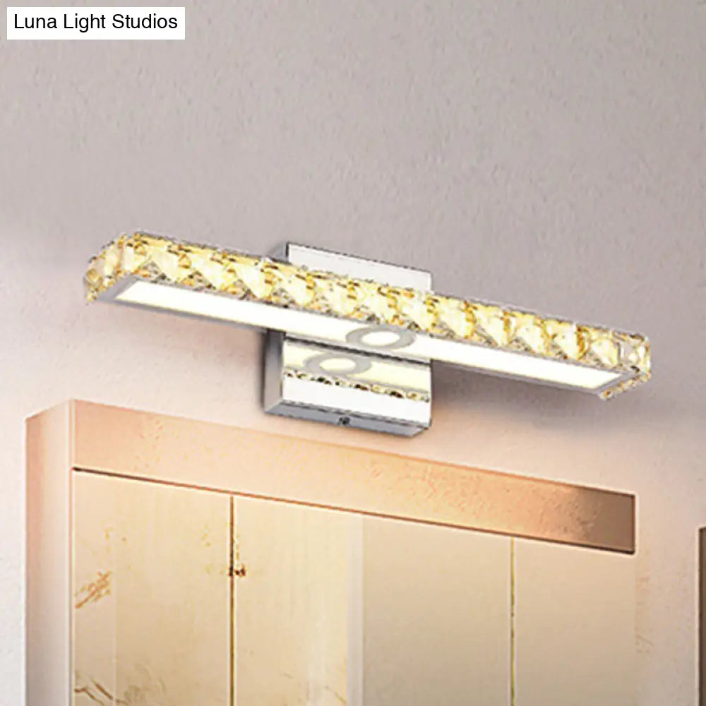 Modern Crystal Vanity Light: Silver/Champagne Linear Wall Sconce With 1 Light In Warm/White For