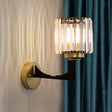 Modern Crystal Wall Lamp In Brass With Angle-Armed Lighting & Clear Cylindrical Shade