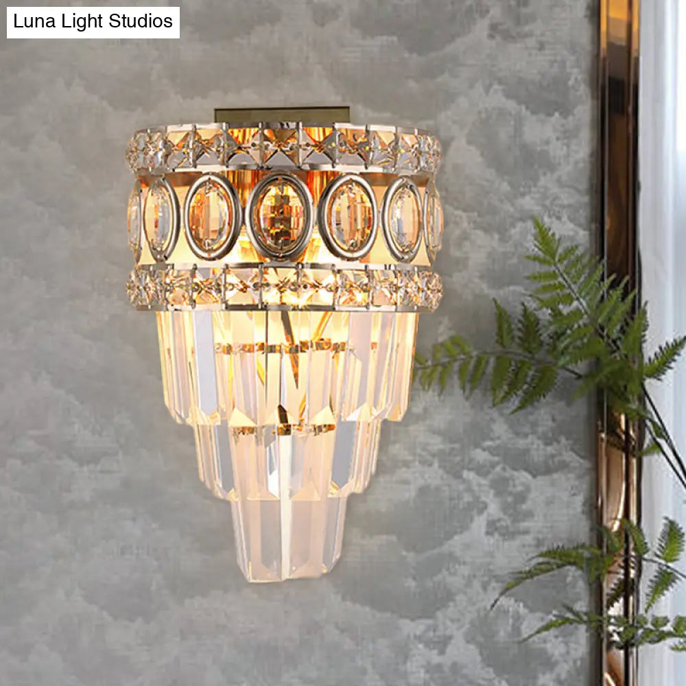 Modern Crystal Wall Lighting: 2-Light Gold Flush Mount For Living Room