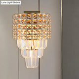 Modern Crystal Wall Lighting: 2-Light Gold Flush Mount For Living Room