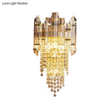 Modern Crystal Wall Sconce - Gold Tiered Mounted Lamp With 1 Bulb For Bedside