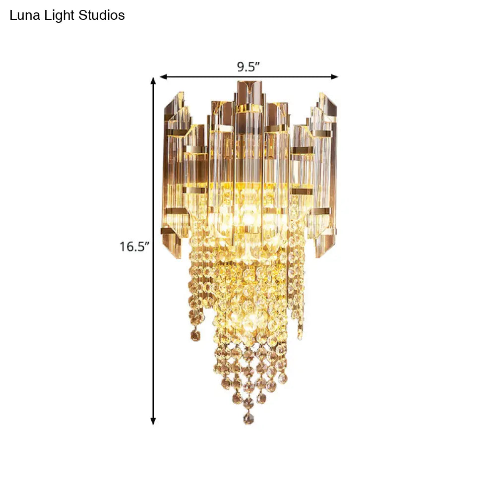Modern Crystal Wall Sconce - Gold Tiered Mounted Lamp With 1 Bulb For Bedside