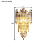 Modern Crystal Wall Sconce - Gold Tiered Mounted Lamp With 1 Bulb For Bedside