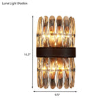 Modern Crystal Wall Sconce Light - Black Cylinder Block Fixture (2/4 Lights)