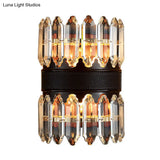 Modern Crystal Wall Sconce Light - Black Cylinder Block Fixture (2/4 Lights)