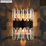 Modern Crystal Wall Sconce Light - Black Cylinder Block Fixture (2/4 Lights)