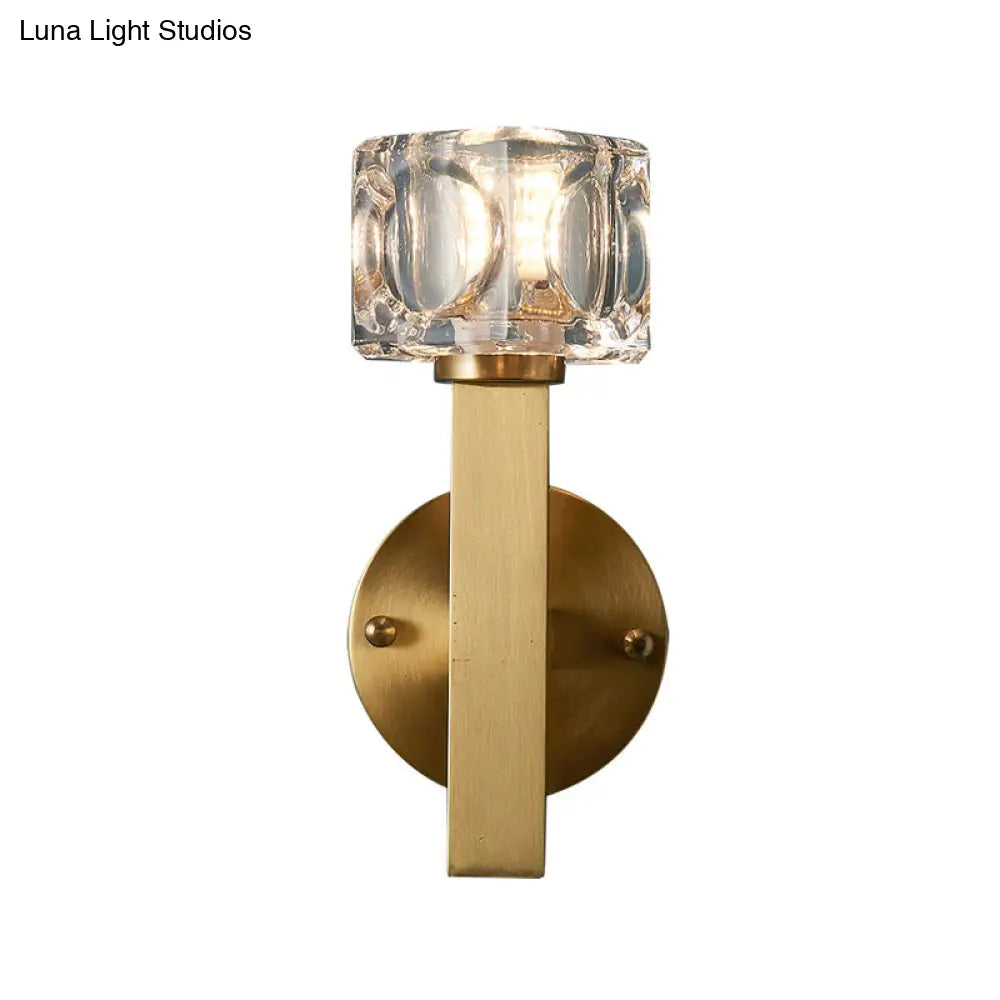 Modern Crystal Wall Sconce With Brass Finish And 1/2 Lights