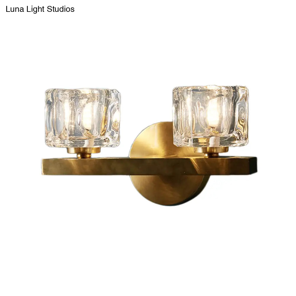 Modern Crystal Wall Sconce With Brass Finish And 1/2 Lights