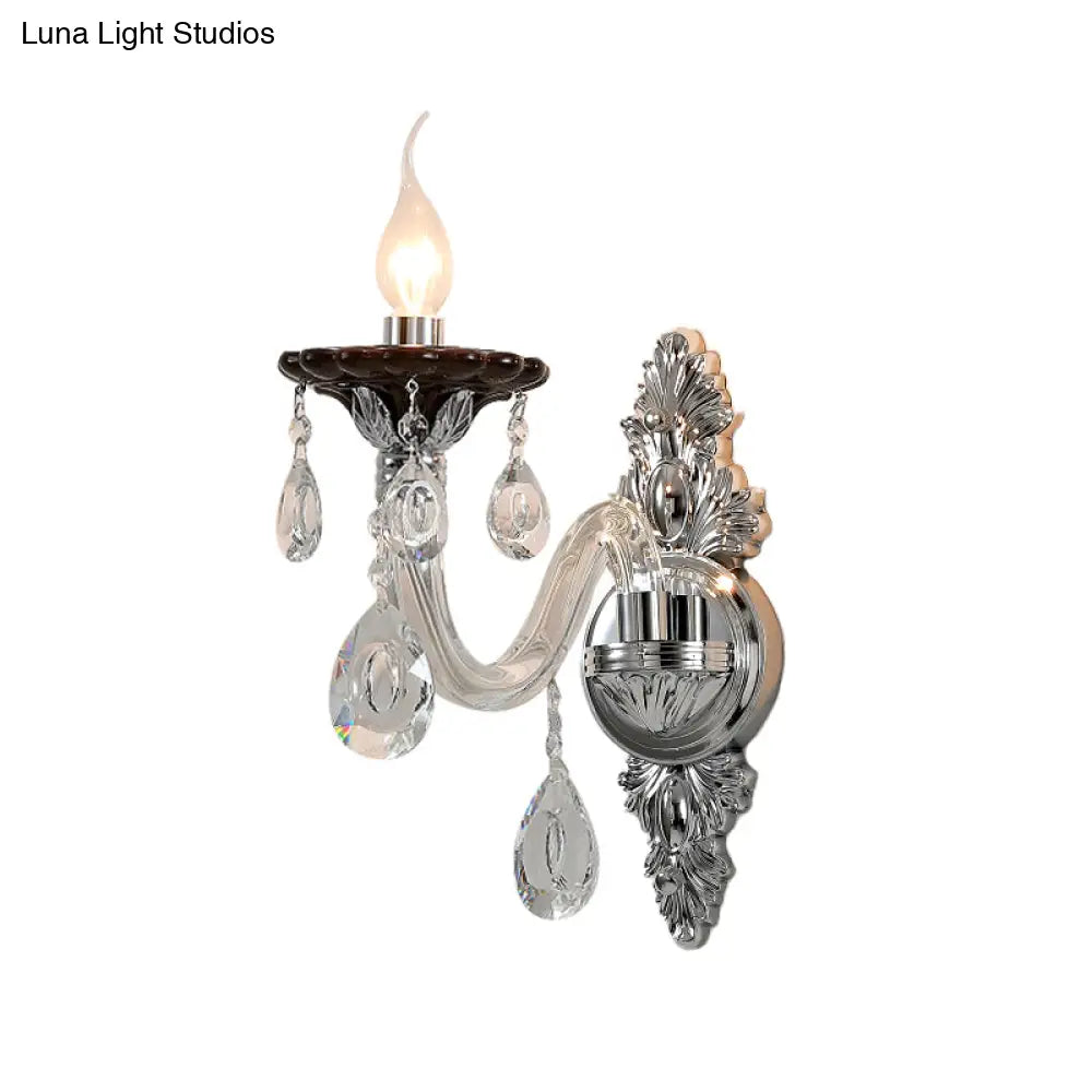Modern Crystal Wall Sconce With Silver Candle Design - Ideal For Bedroom Lighting