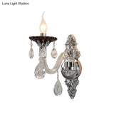 Modern Crystal Wall Sconce With Silver Candle Design - Ideal For Bedroom Lighting
