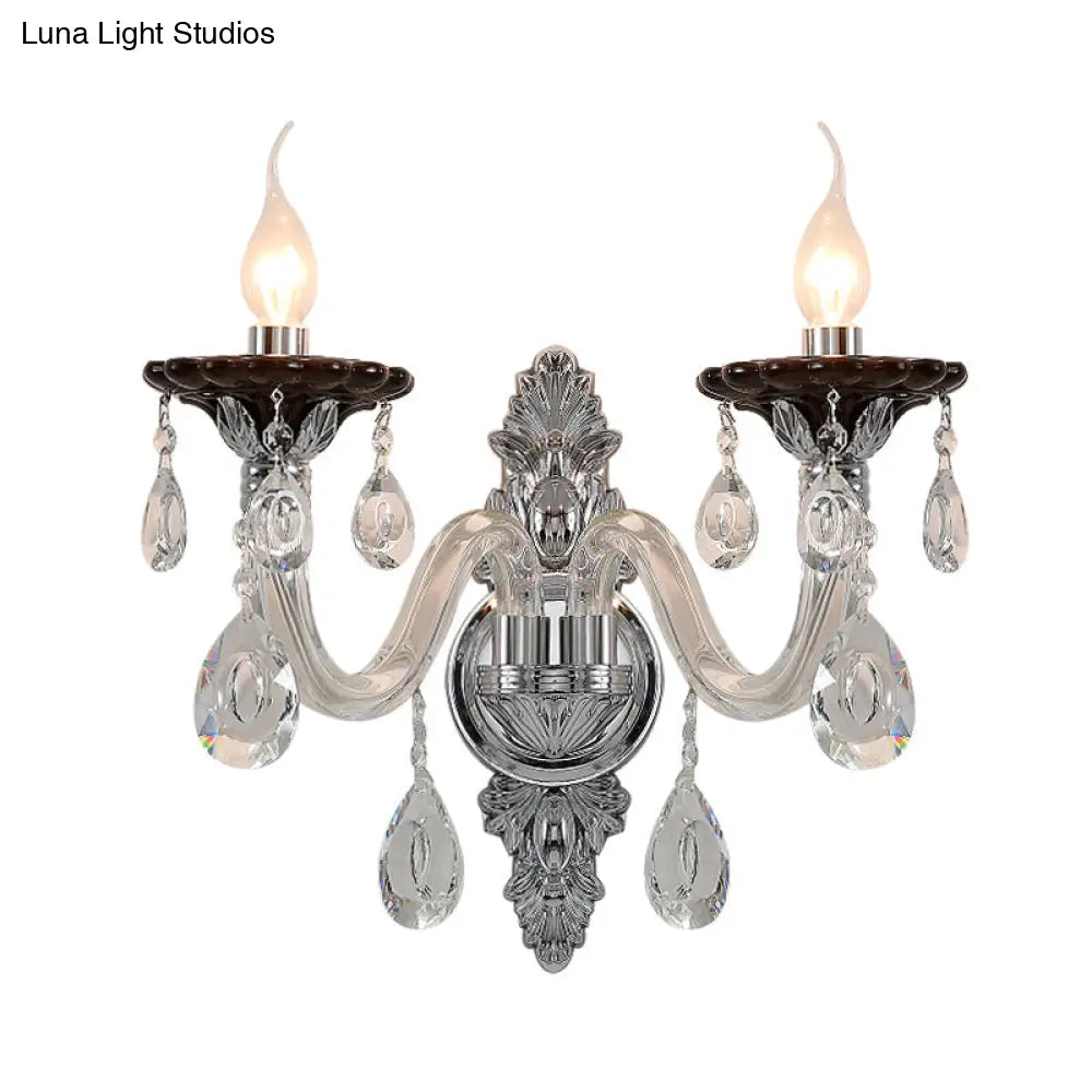 Modern Crystal Wall Sconce With Silver Candle Design - Ideal For Bedroom Lighting