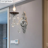 Modern Crystal Wall Sconce With Silver Candle Design - Ideal For Bedroom Lighting