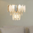 Modern Crystal Wall Sconce With Tapered Design Golden Accents And Acrylic Leaves Clear